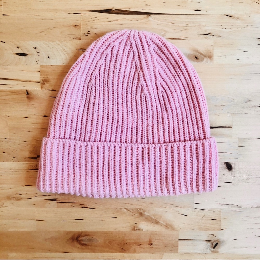 Pink Wool Ribbed Beanie - Picture 2 of 2